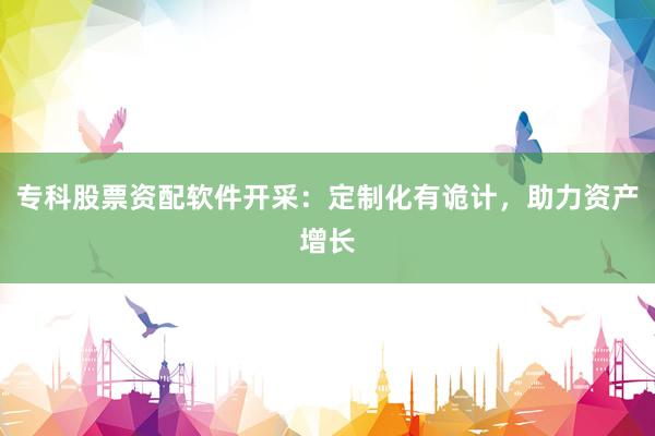 专科股票资配软件开采：定制化有诡计，助力资产增长