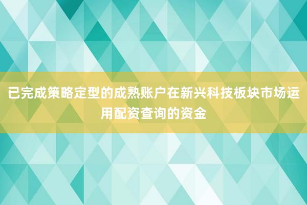 已完成策略定型的成熟账户在新兴科技板块市场运用配资查询的资金