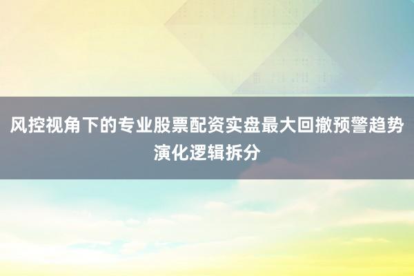 风控视角下的专业股票配资实盘最大回撤预警趋势演化逻辑拆分