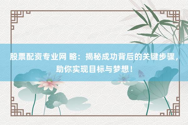 股票配资专业网 略：揭秘成功背后的关键步骤，助你实现目标与梦想！